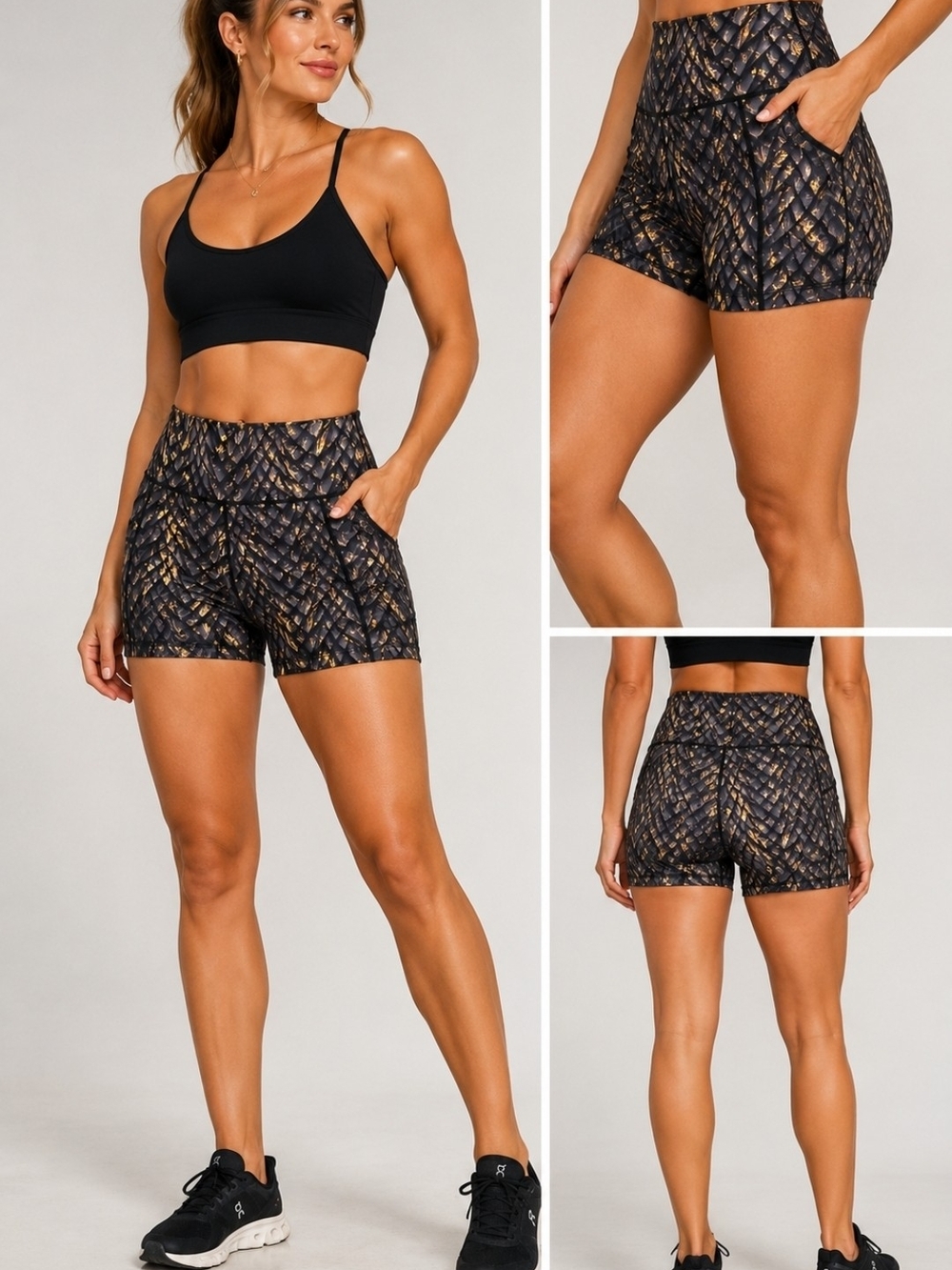 Constantly Varied Gear CVG Black Gold Marble Athletic Workout Shorts Medium